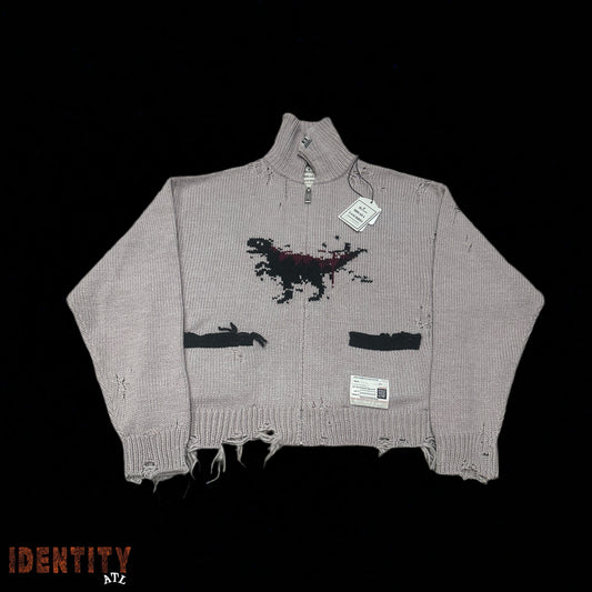 MMY Distressed Dinosaur Knit Cardigan