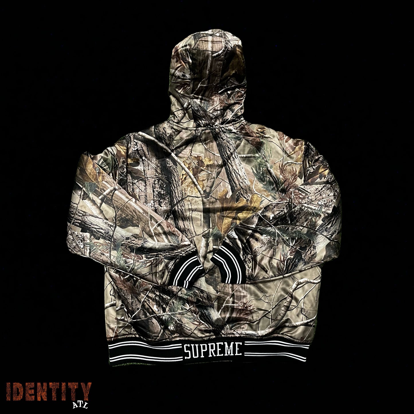 Supreme Mitchell & Ness Lined Hooded Satin Varsity Jacket Realtree AP Camo