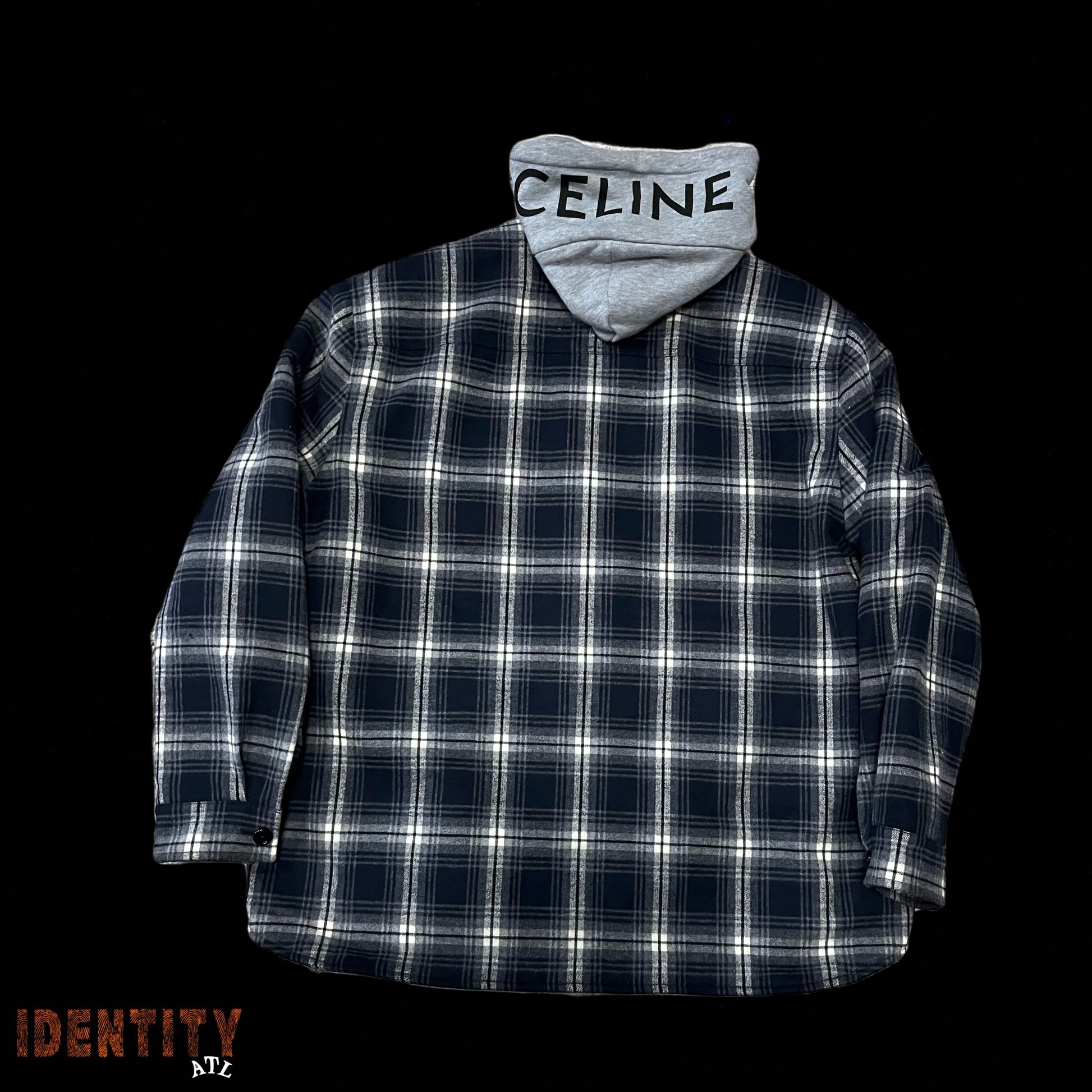 Celine Hooded Checked Cotton Overshirt Navy