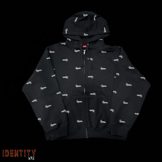 Supreme Repeat Script Zip Up Hooded Sweatshirt Black