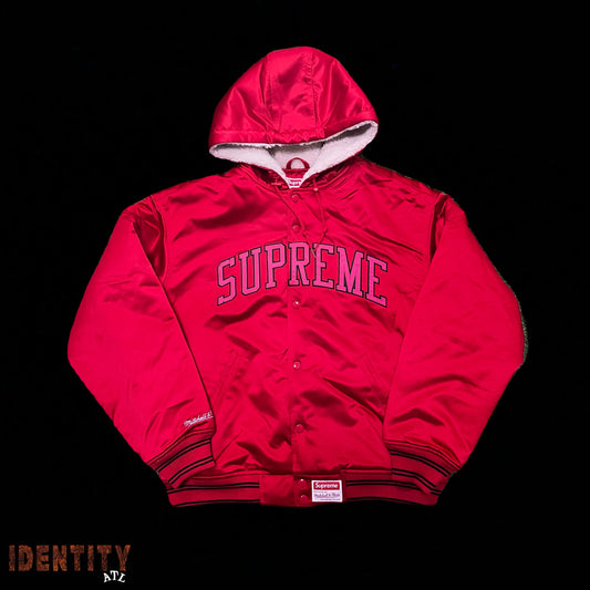 Supreme Mitchell & Ness Lined Hooded Satin Varsity Jacket Red