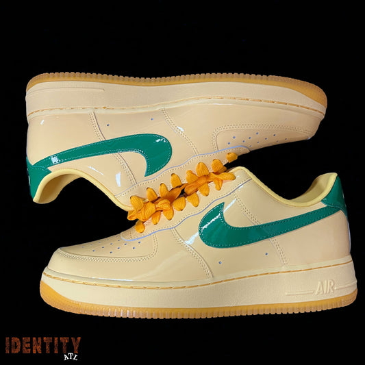 Nike Air Force 1 Low Patent Leather Topaz Gold Pine Green