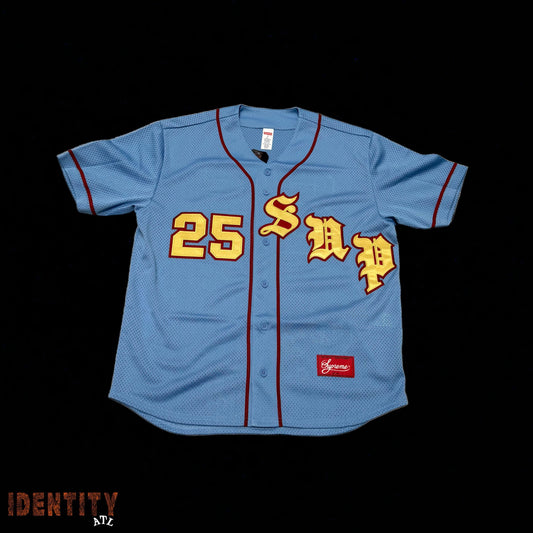 Supreme Old English Baseball Jersey Light Blue