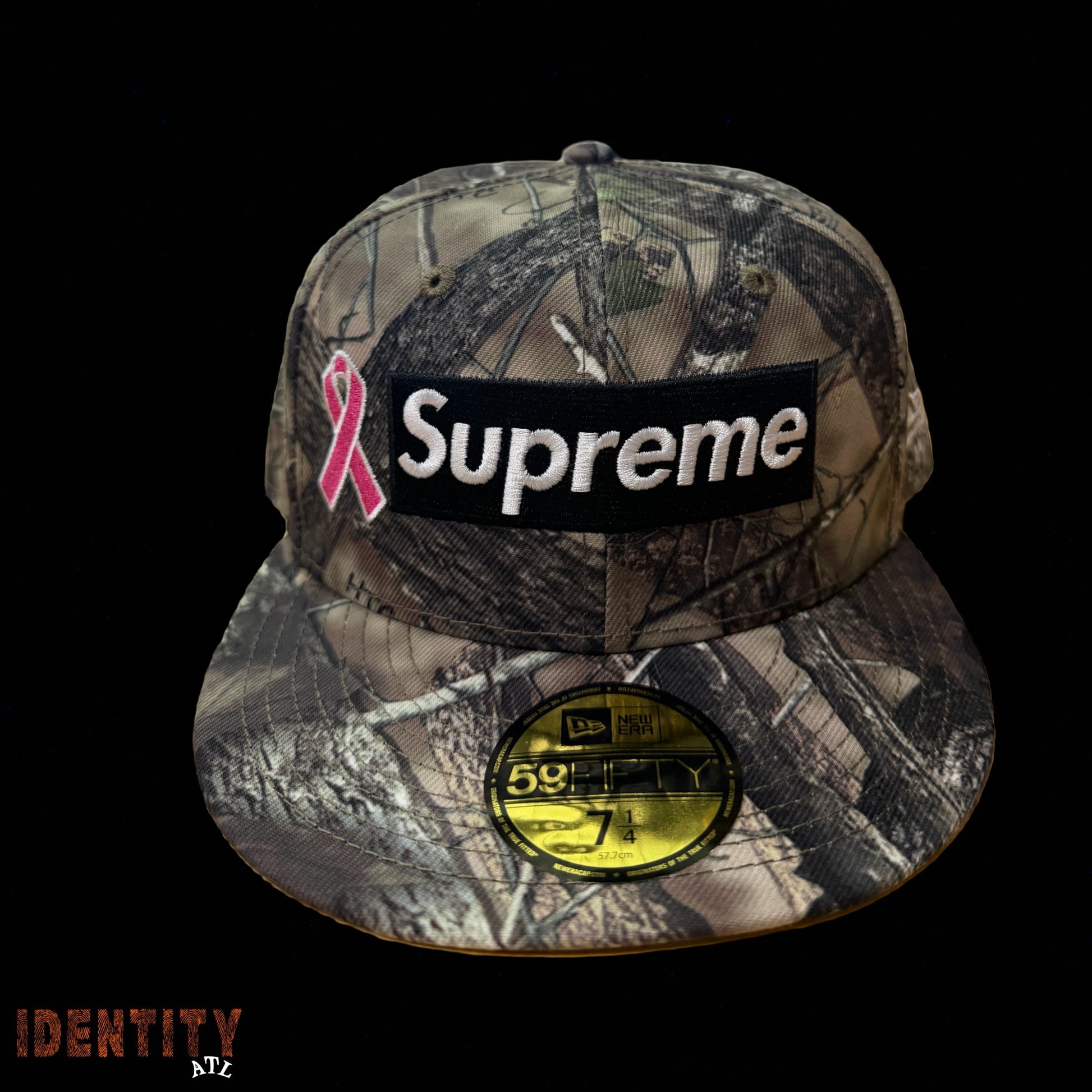 Supreme x New Era Breast Cancer Awareness Box Logo Fitted Hat Woodland Camo