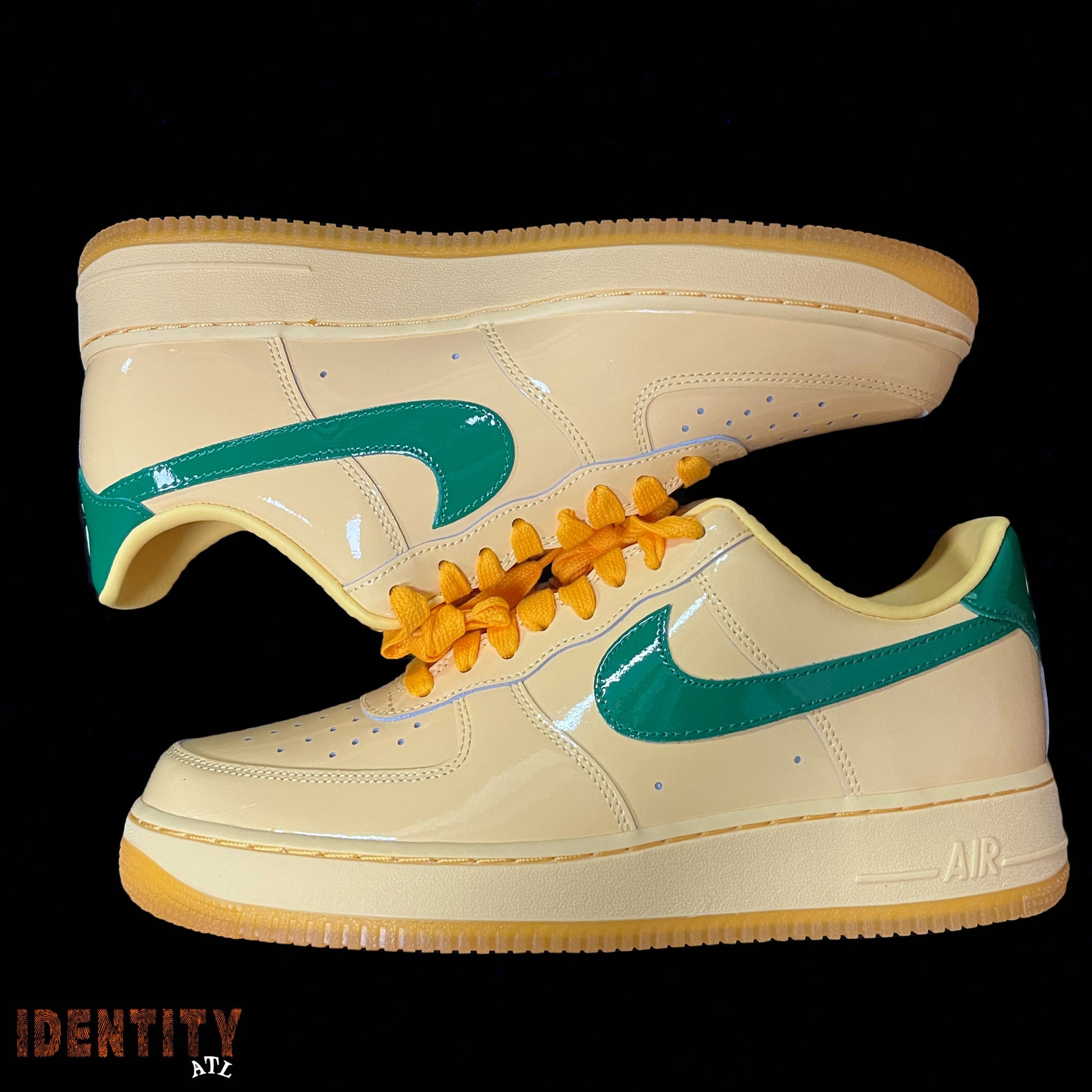 Nike Air Force 1 Low Patent Leather Topaz Gold Pine Green