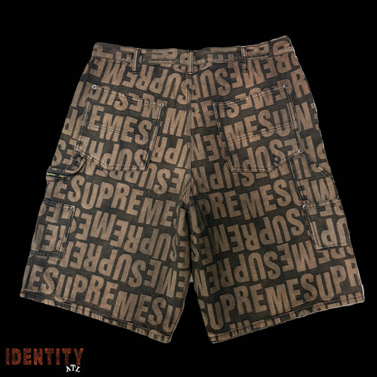 Supreme Repeat Jacquard Double Knee Denim Shorts Brown