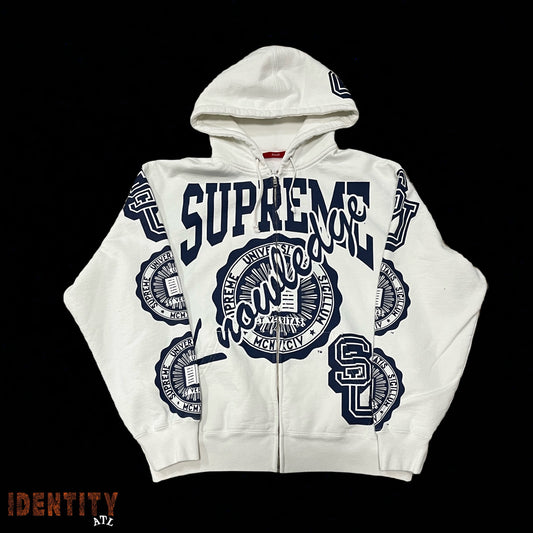 Supreme Knowledge Reigns Zip Up Hooded Sweatshirt White