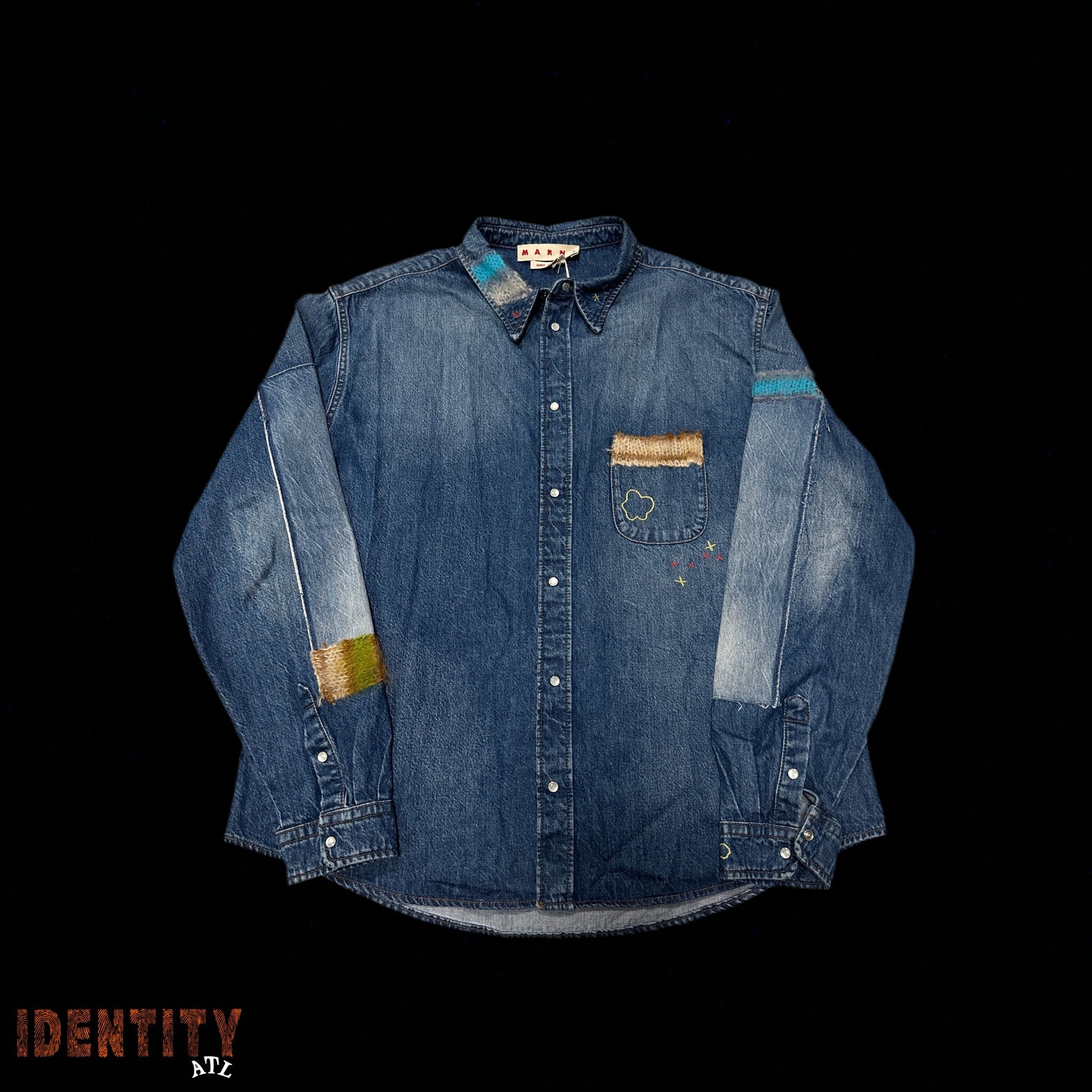 Marni Stonewashed Organic Blue Denim Button Up w Mohair
