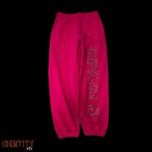 Sp5der Pink Big Rhinestone Sweatpant Pink