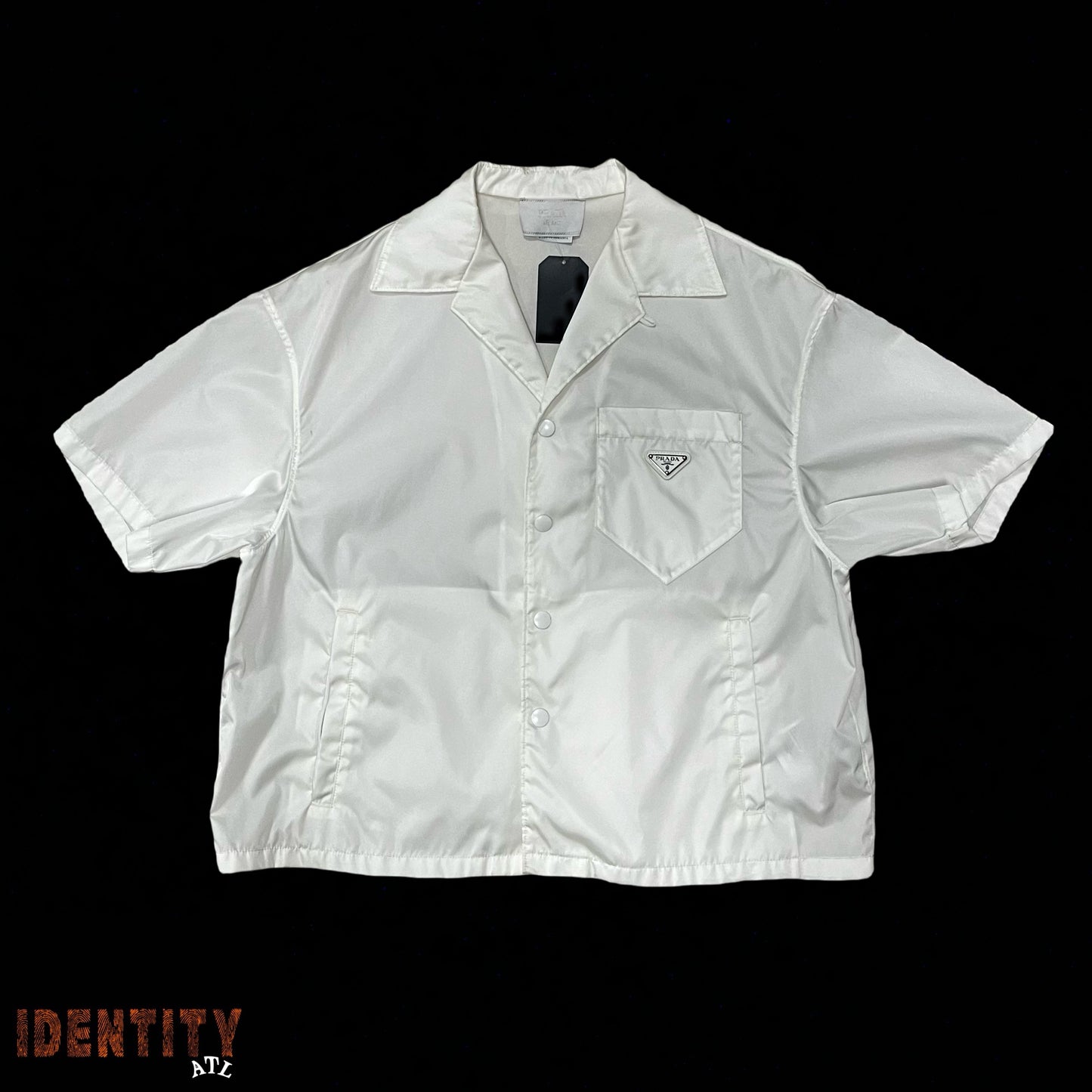 Prada Re-Nylon Short Sleeved Cropped Bowling Shirt White
