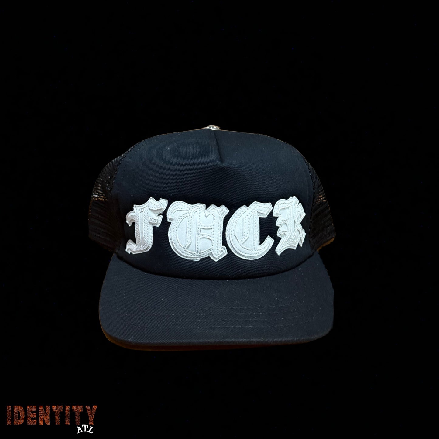 Chrome Hearts FUCK Letter Patch Trucker Cap Black/White