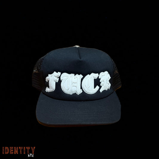 Chrome Hearts FUCK Letter Patch Trucker Cap Black/White