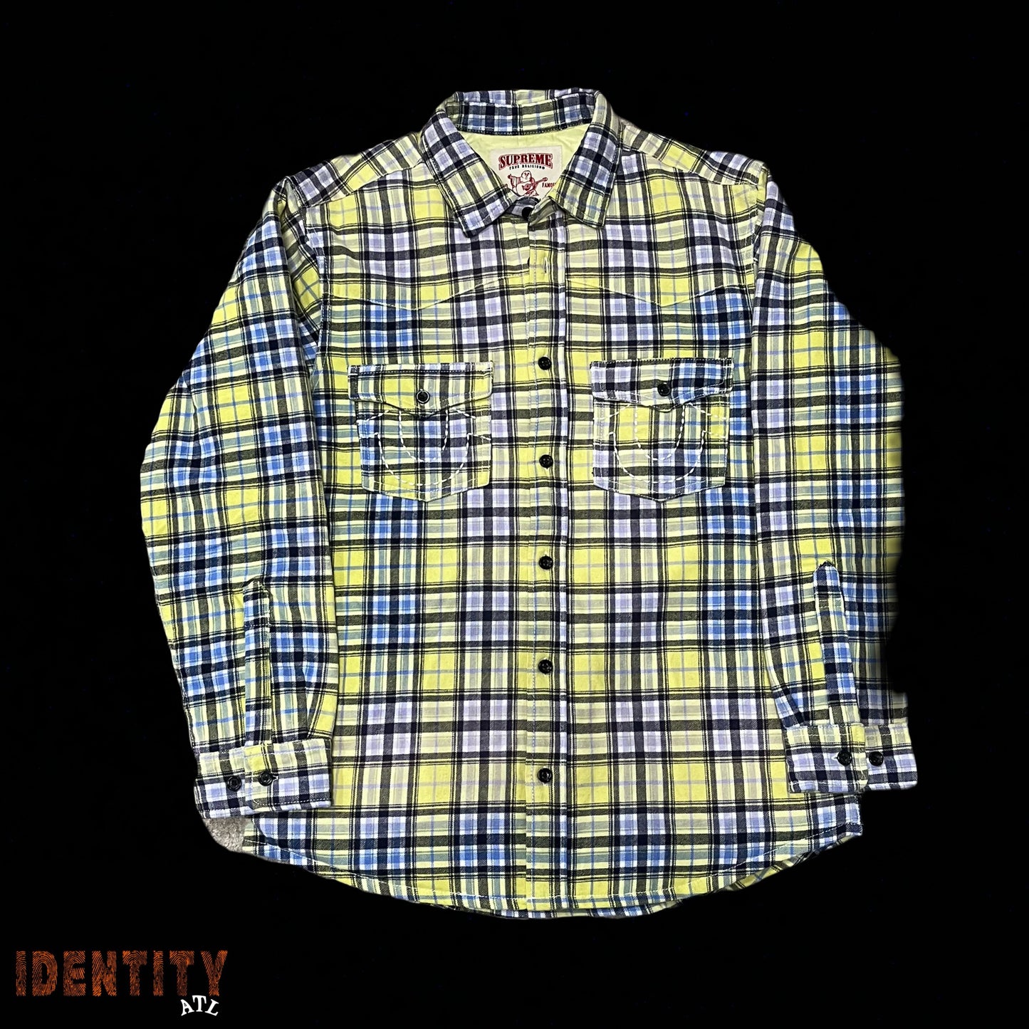 Supreme True Religion Quilted Lined Plaid Flannel Shirt Yellow