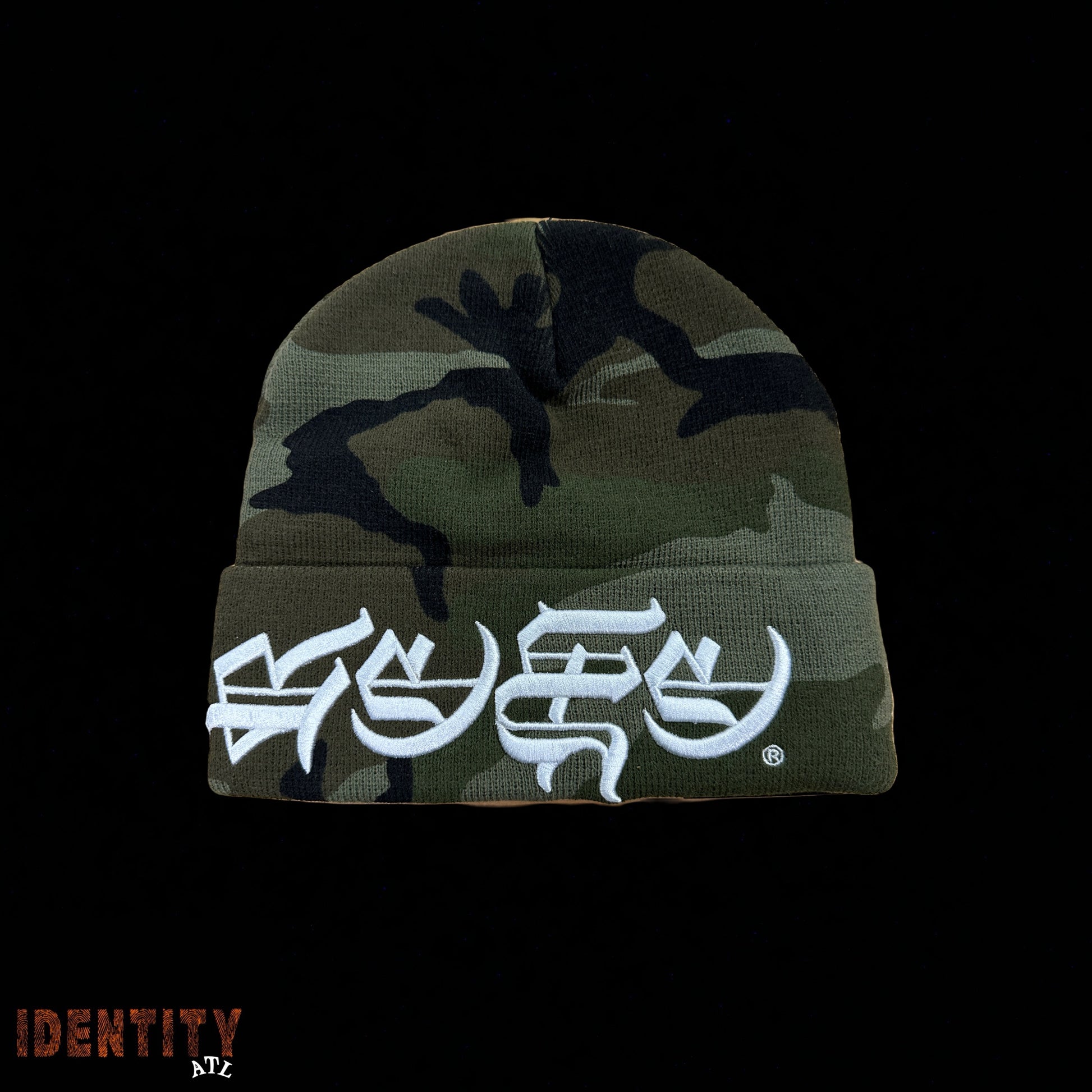 Supreme New Era Blackletter Beanie Woodland Camo