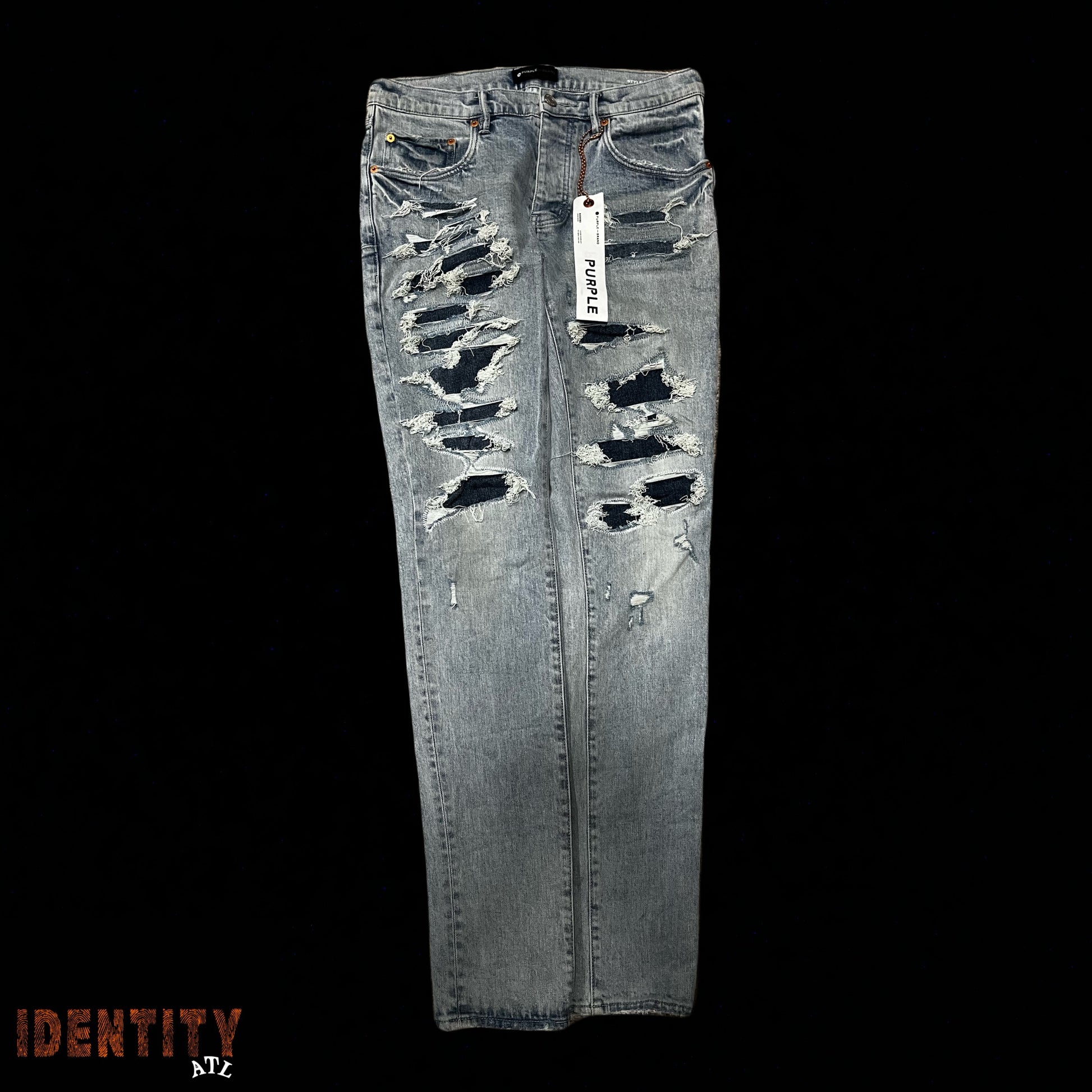 Purple Washed Blue Denim Pocket Jeans